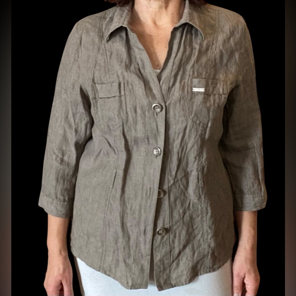 100% linen button up | 3/4 sleeves | taupe colour excellent quality German brand